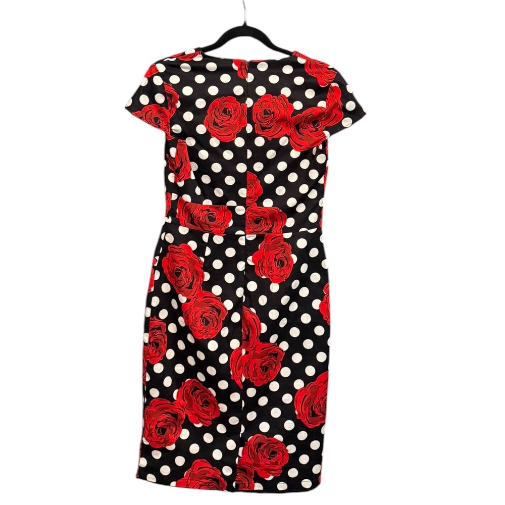 NWT Grace Karin Red Rose Polka Dot Pencil Dress Black Rockabilly Pinup Small - Picture 4 of 8